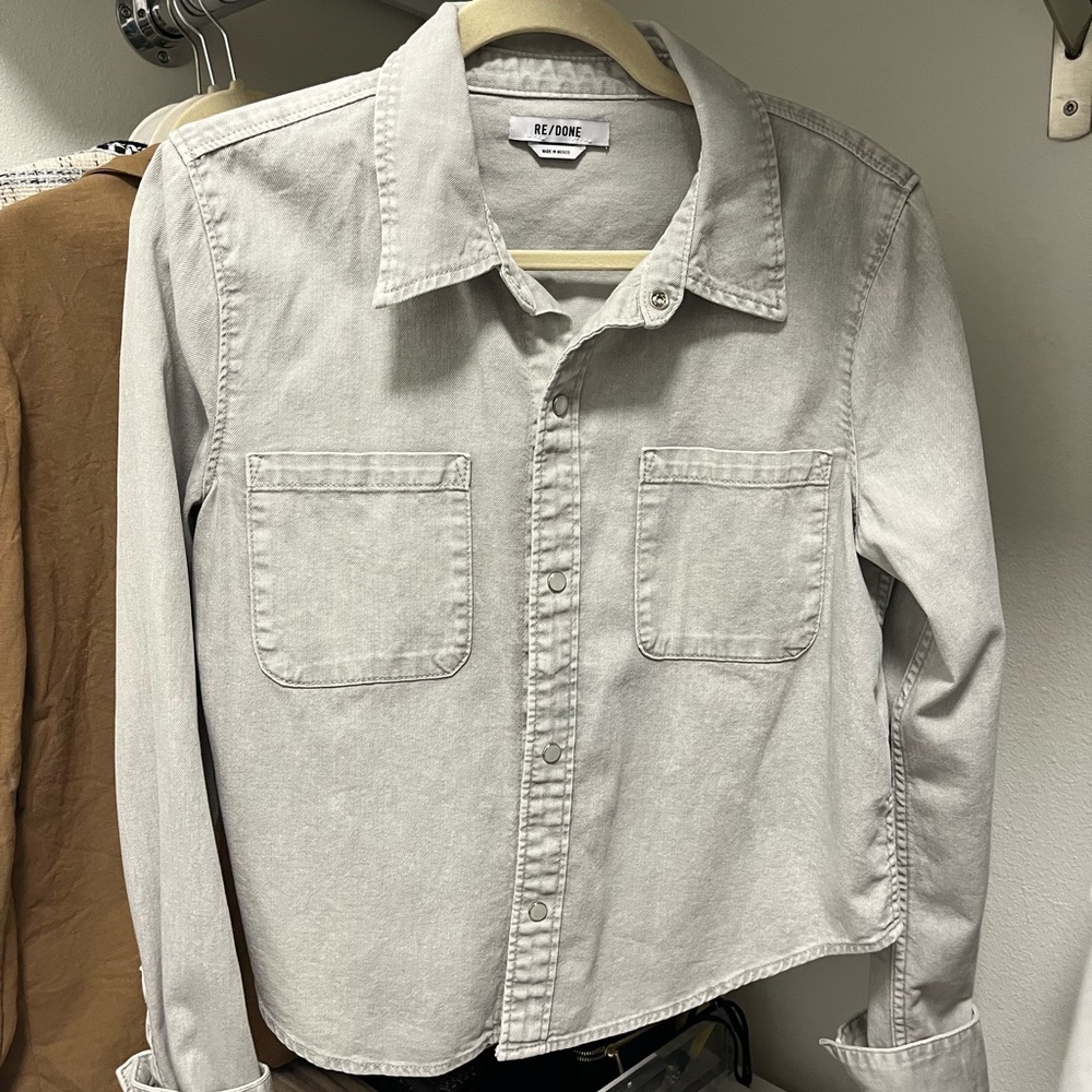 Re/Done Light Gray Casual Button Down Shirt